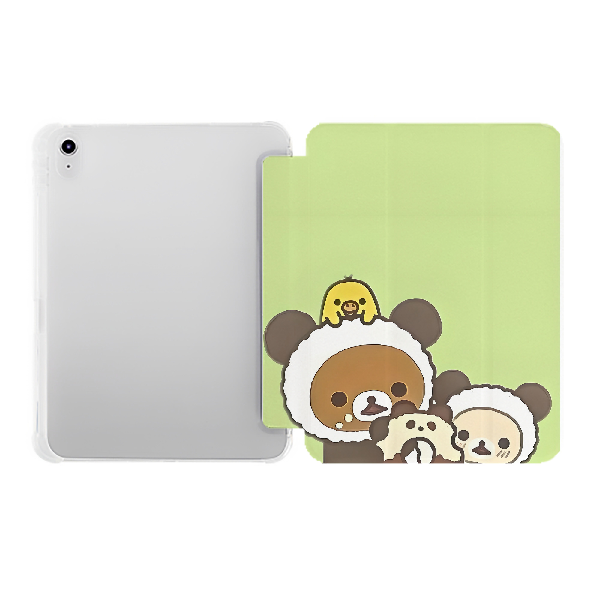 （画像用） リラックマ リラックマ キイロイトリ Rilakkuma Korilakkuma Kiiroitori IPad ケース ペン収納付き 三つ折りスタンド PUレザー×シリコン 対応機種9.5/10.5/10.9インチ